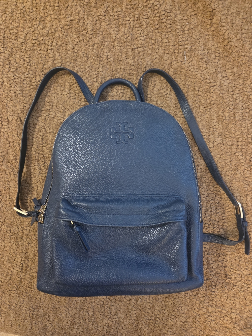Tory Burch Navy Pebbled Leather Backpack
